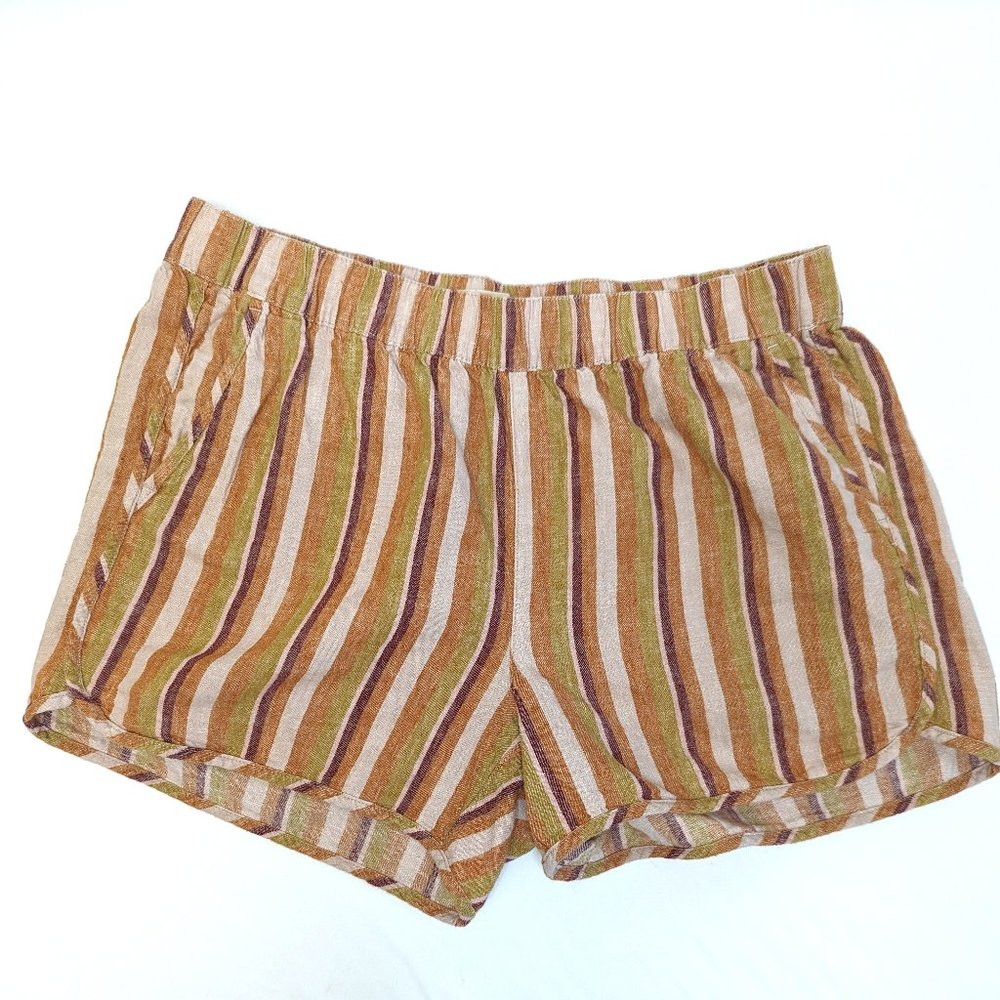Madewell Linen Cotton Blend Retro Pull-On Shorts in Rainbow Stripe Women's Sz MD - Picture 6 of 8